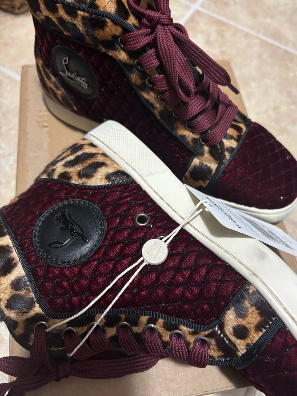 NWOT Christian Louboutin Louis Orlato Velvet Leopard Sneaker Sz 37 - Picture 2 of 10